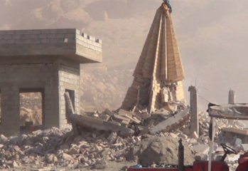 The Islamic State destruction of Kabara temple with dynamite in Shingal, Aug. 26, 2015
