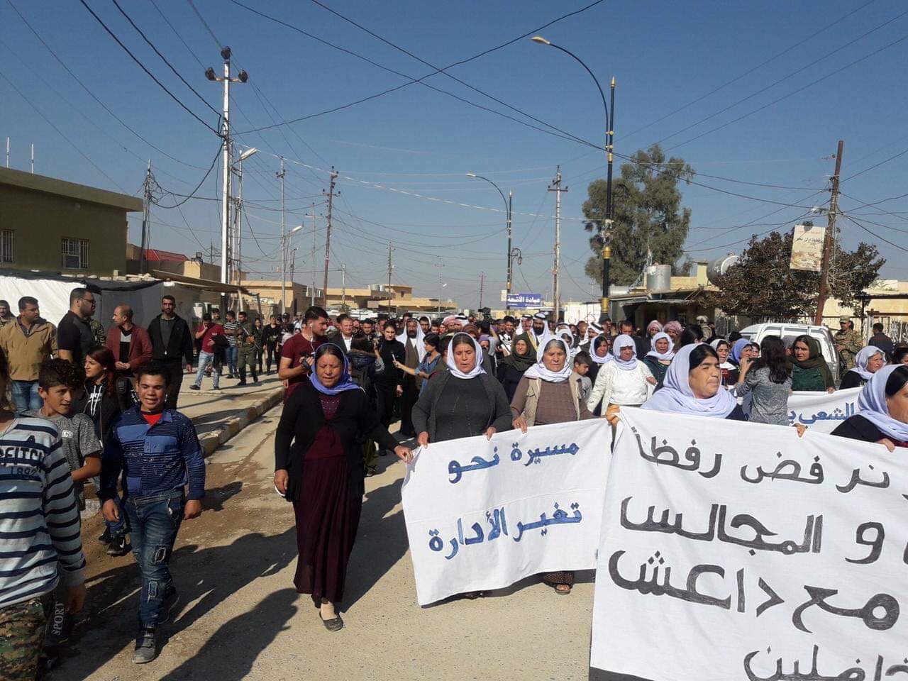 Yezidis protest return of Kurdish administrators to Shingal in October 2018.