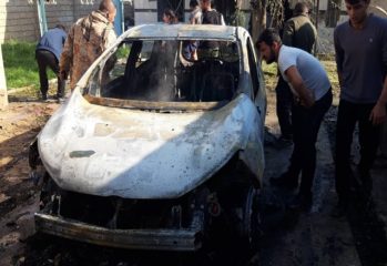 A car burned down due to Turkish airstrikes in Khana Sor, in the Sinune sub-district of Shingal Nov.19th, 2019