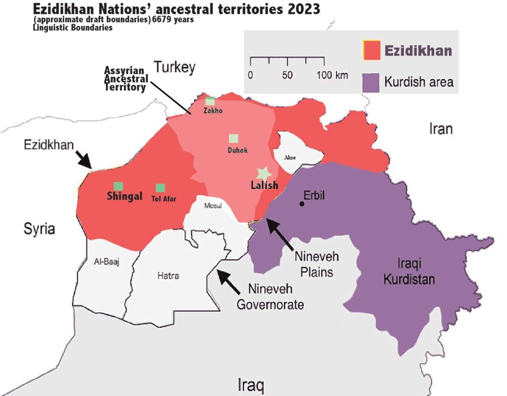 The borders of the nation of Ezidikhan were  recently drawn and approved on August 6th. However, the drafting of map began in June 2020 with talks between the Talks between Yezidi House, the Spiritual Council and the Government of Ezidikhan.